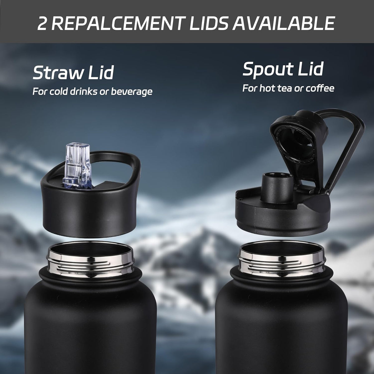 HASLE OUTFITTERS 40oz Stainless Steel Water Bottle, Vacuum Insulated Double Walled Leak Proof Sports Water Bottle with 2 Lids (Straw and Spout Lid) Thermo Mug Keep Cold and Hot(Black,4)