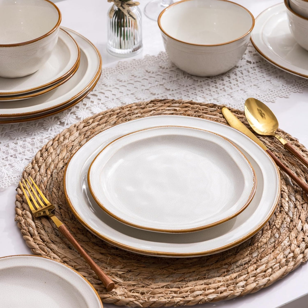 AmorArc Ceramic Dinnerware Sets,Stoneware Handmade Reactive Glaze Plates and Bowls Sets,Chip and Crack Resistant | Dishwasher & Microwave Safe,Dishes Set Service for 4 (12pc)