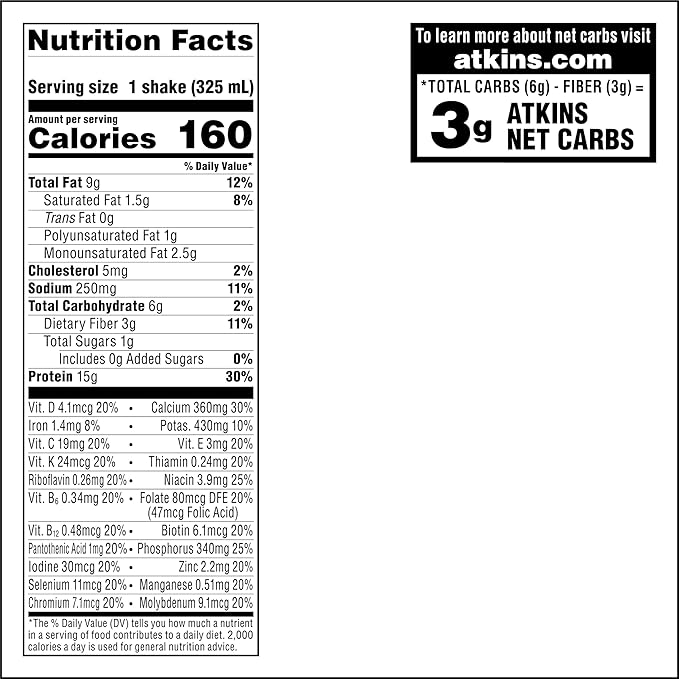 Atkins Café au Lait Iced Coffee Flavored Protein Shake, High Protein Shake, Low Sugar, Low Carb and Low Sugar, Keto Friendly, Gluten Free, 12 Count