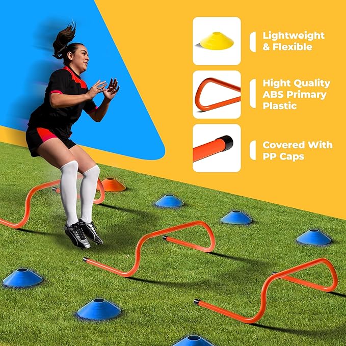 Agility Ladder Speed Training Equipment Set-2x 20ft Agility Ladder,12 Soccer Cones,4 Adjustable Hurdles, Jump Rope, Running Parachute| Basketball Football Soccer Training Equipment for Kids Adults