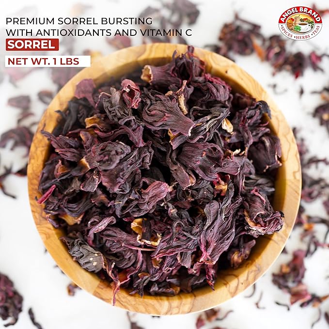Angel Brand Sorrel leaves 1 Lbs Pouch - Discover Rich Flavor and Aroma of Healthful Delights with Hibiscus Flowers leaf, Crafting Flavorful, Refreshing, and Nutritious Beverages to Elevate Health