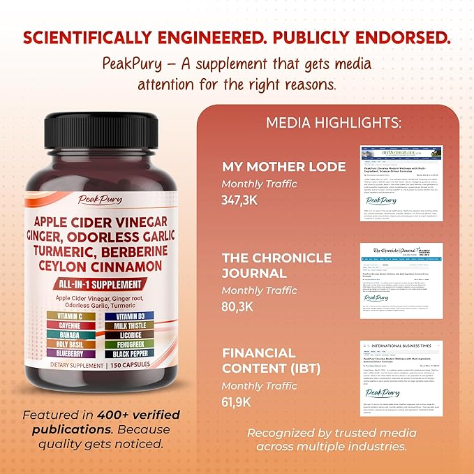 Apple Cider Vinegar Ginger Odorless Garlic Turmeric Berberine - Made in USA