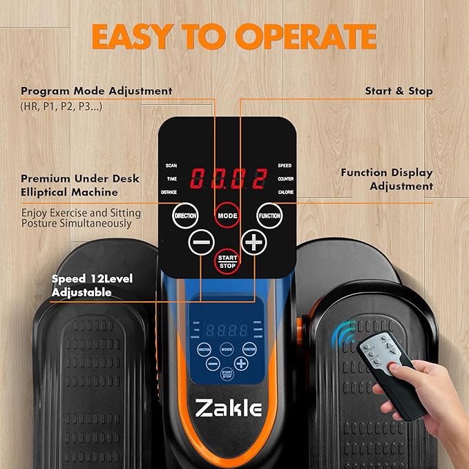 Zakle Ellipse Leg Exerciser as Seen on Tv for Seniors, Electric Under Desk Elliptical Machine w/Remote & 12 Speeds Level, Manual & Auto Mode, Quiet Seated Pedal Exerciser for Home Office