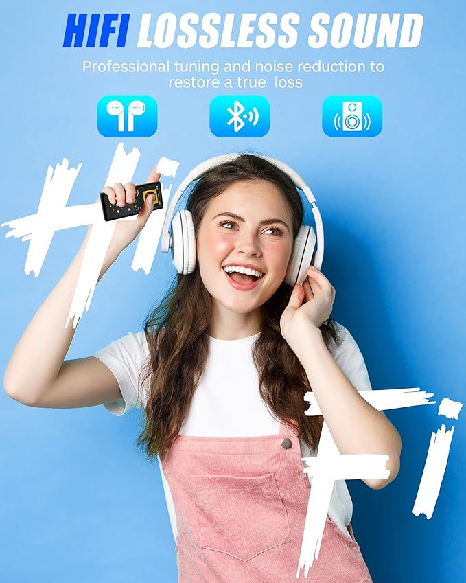 64GB Bluetooth MP3 Player - 2.4" Screen Portable HiFi Mp3 Player with Built-in Speaker, MP3 Music Player with Voice Recorder, FM Radio, Touch Buttons,Support up to 256GB SD Card