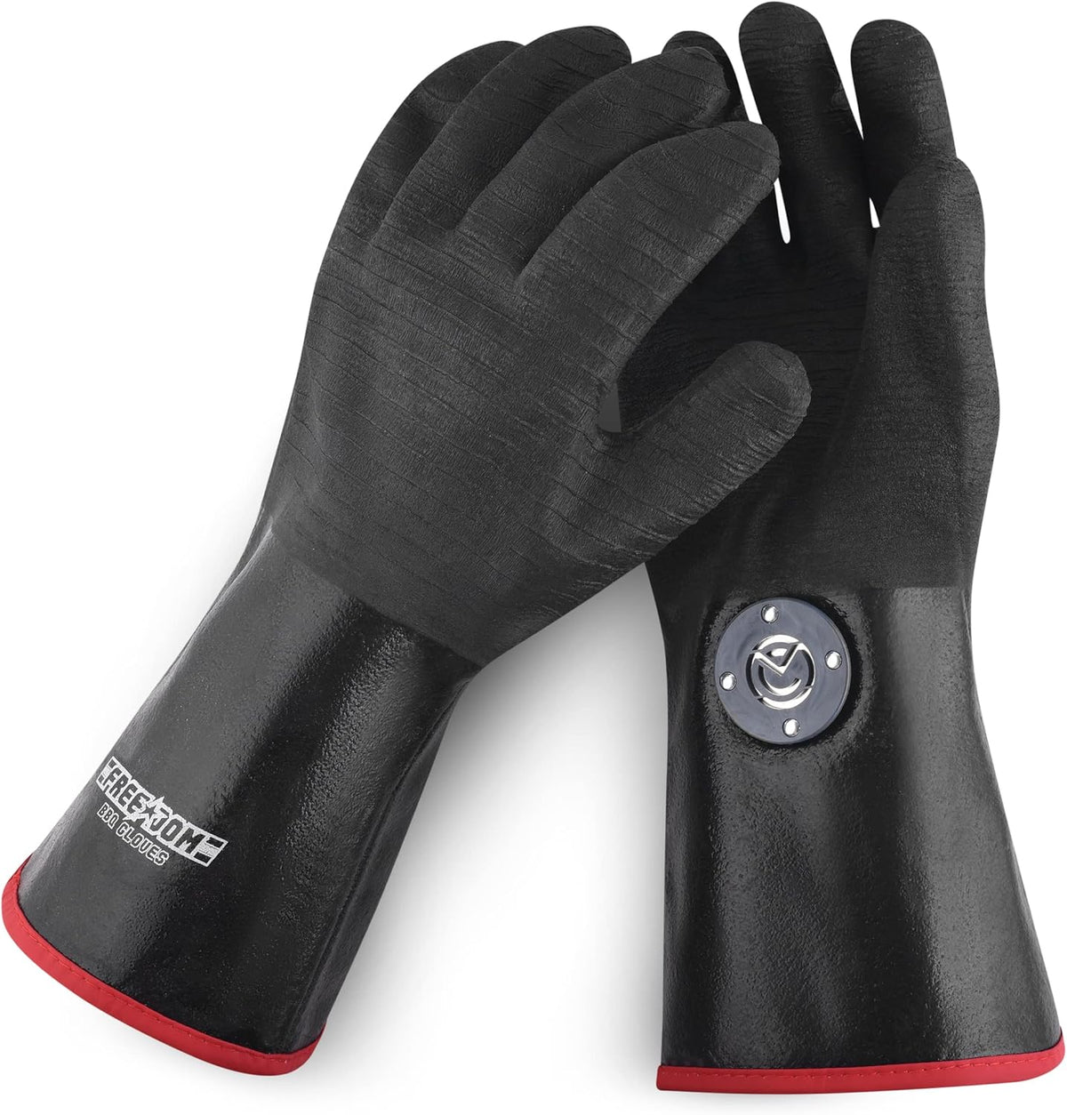 Freedom BBQ Gloves 932°F Heat Rated Magnetic EZ On Off Safety Clips Waterproof for Grills Smokers Fryers Ovens (14")