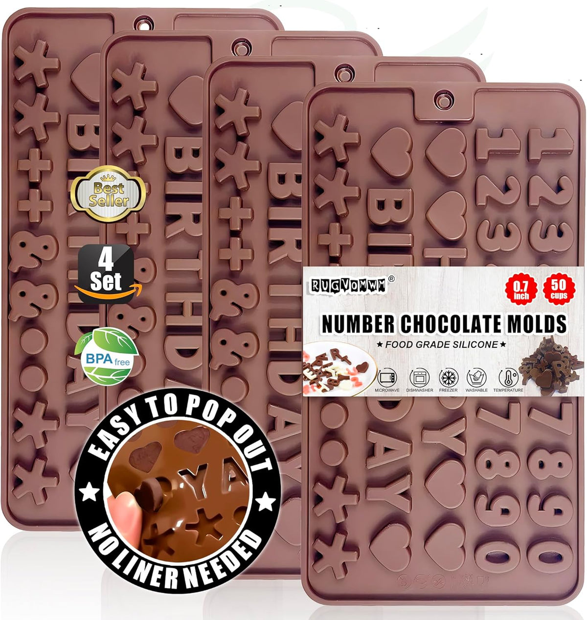 Number Chocolate Silicone Mould for DIY Candies or Fondant - 4 Pack…