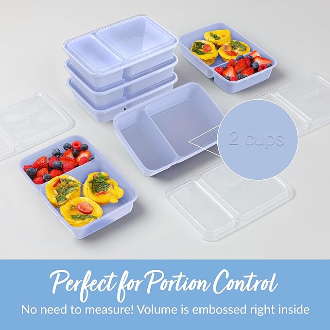Bentgo 20-Piece Lightweight, Durable, Reusable BPA-Free 2-Compartment Containers - Microwave, Freezer, Dishwasher Safe - Periwinkle