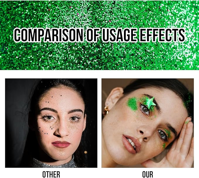 Brzeaf Waterproof Green Body Glitter Stick, Chunky Glitter for Face/Body/Hair/Eyes/Lip, Singer Concert Music Halloween Rave Festival, Glitter Stick Makeup & Face Glitter Gel for Women Men 0.56 OZ