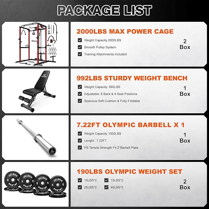 S21 Power Cage, Multi-Function Power Rack with Adjustable Cable Crossover System, 2000LBS Squat Rack for Home Gym with More Training Attachments