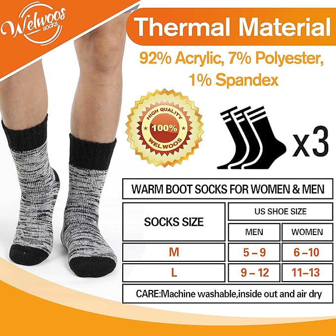 3 Pairs Warm Thermal Socks for Women & Men Winter Ski Thick Boot Insulated Socks for Cold Weather