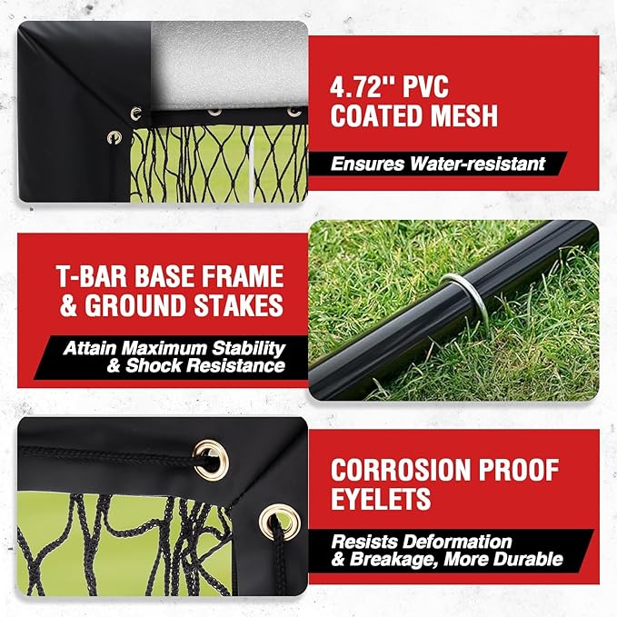 Baseball Pitching Net Pro, 9 Hole Pitching Net with Strike Zone Target, 5 Height Adjustable, Portable Easy Setup Trainer Net for Baseball & Softball with Ball, Home Plate & Pitching Rubber