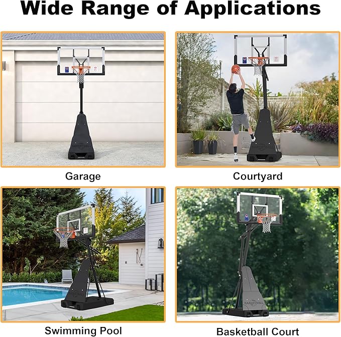 Basketball Hoop Outdoor with 44/54 Inch Shatterproof Backboard, 5.25-10FT Height Portable Basketball Hoop with Sandbag, Adjustable Basketball Goal System