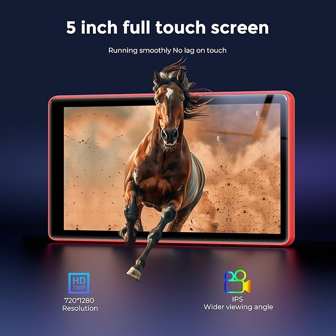 128GB MP3 Player with Bluetooth and WiFi，Music Video Player with Spotify Pandora,Amazon Music, 5" Touch Screen Android MP4 MP3 Player for Kids with Audible, YouTube, Spotify Kids,up to 256GB (Red)