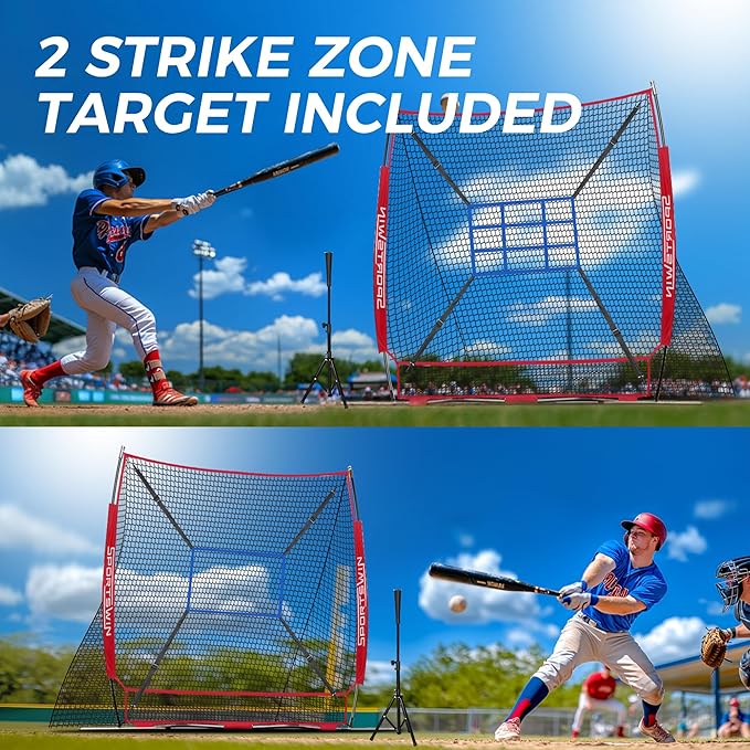 7x7 FT Baseball Net for Batting Pitching Hitting, with Strike Zone, Softball Net for Batting and Pitching, Baseball Practice Training Equipment for Kids Adult Youth