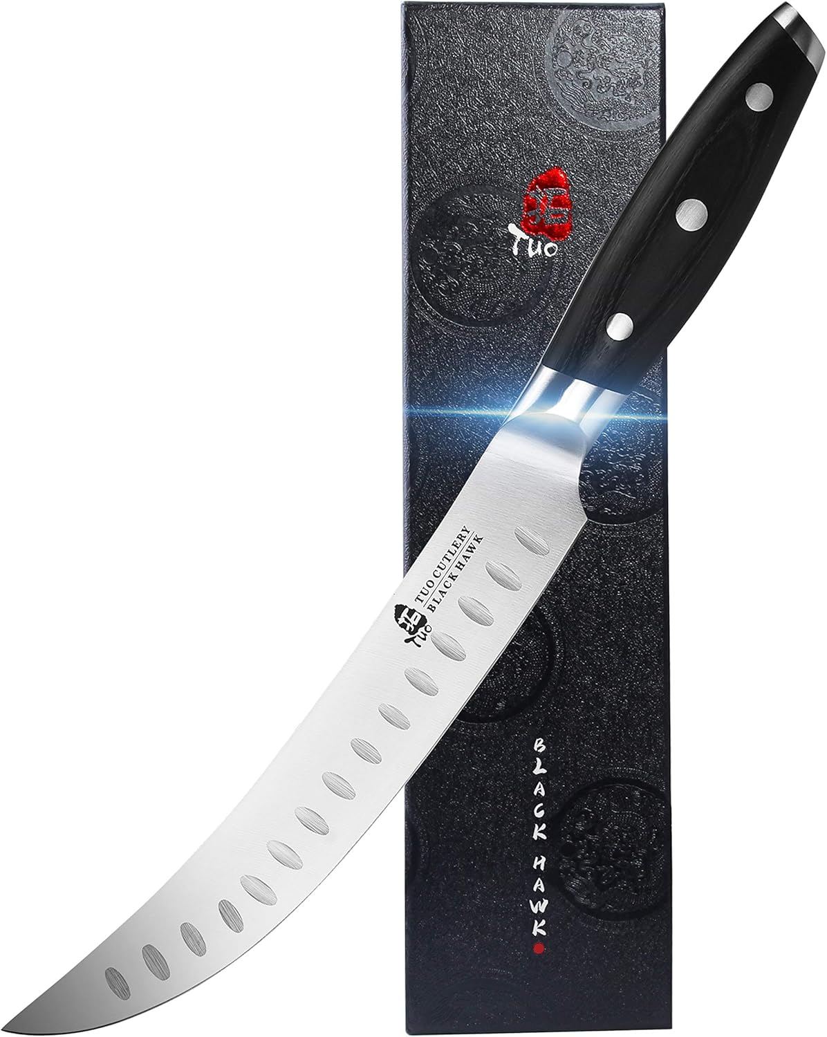 TUO Butcher Knife, 8 inch Meat Cleaver Scimitar Breaking Curved Slicing Carving Knife German HC Steel with Full Tang Pakkawood Handle, Kitchen Knife for Home and Restaurant