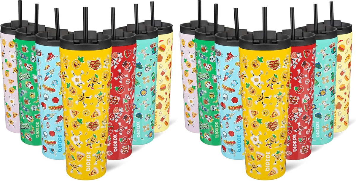 BJPKPK 30oz Insulated Tumbler With lid And Straw Stainless Steel Tumblers Travel Coffee Mug Reusable Thermal Cup,Hawaii Fruits-Yellow (Pack of 2)