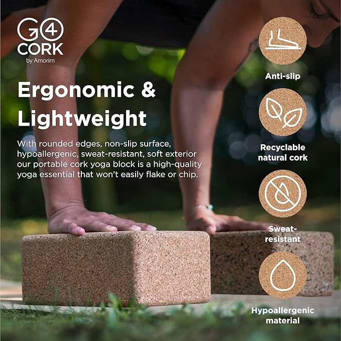 Go4Cork Cork Yoga Block for Yoga, Pilates & Meditation | Non-Slip, Hypoallergenic, Sustainable, Non-Toxic Yoga Block