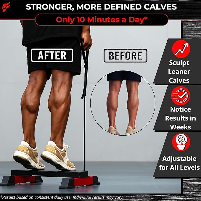 Adjustable Calf Raise Block, Versatile Machine Platform – Calves, Legs & Core – Raises, Strength, Squats, Stretches – Anti-Slip Bar, Band Compatible – Home Workout & Gym Equipment