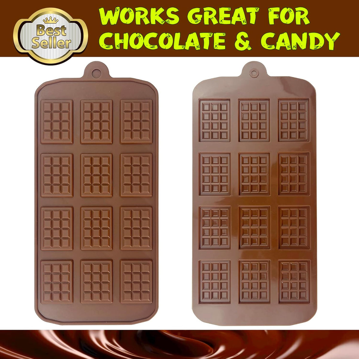 Break-Apart Chocolate Molds, Non-Stick Silicone Chocolate Bar Mold, Food Grade Candy Bar Mold, Perfect for Energy Bar, Cocoa Mini Bar, Basic Bites - 4 Pack