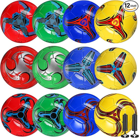 12 Pcs Soccer Balls for Teen Adult Bulk Deflated Soccer Ball with Pump Size 5 Indoor Outdoor Training Practice for School Sports Game Birthday Gifts Party Back to School
