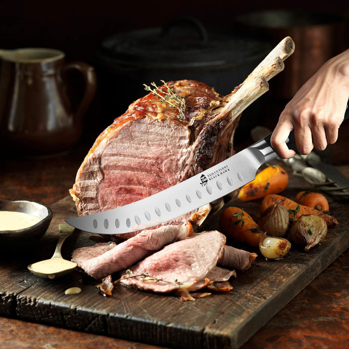 TUO Butcher Knife, 8 inch Meat Cleaver Scimitar Breaking Curved Slicing Carving Knife German HC Steel with Full Tang Pakkawood Handle, Kitchen Knife for Home and Restaurant