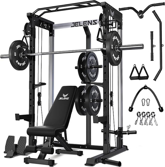 Power Cage, 2000LBS Multi-Function C21 Power Rack with Dual Pulley Cable Crossover System, All-in-One Squat Rack with More Training Attachments