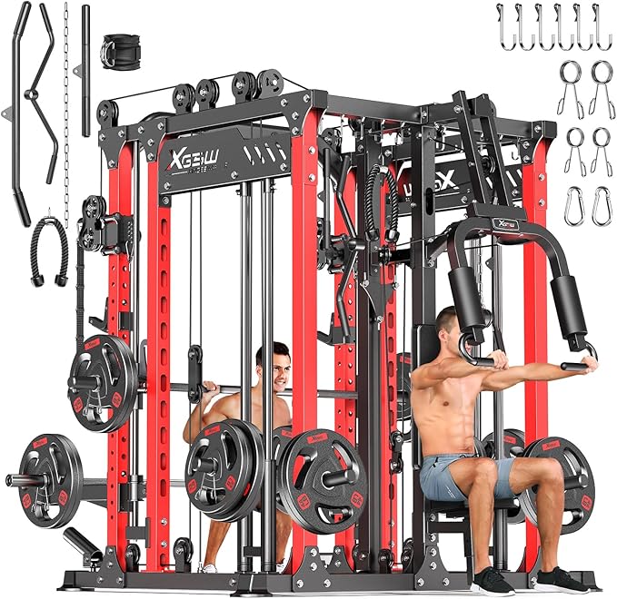 Power Cage,1600lbs Multi-Function Power Rack with Adjustable Cable Crossover System and More Training Attachment, Weight Cage for Home Gym