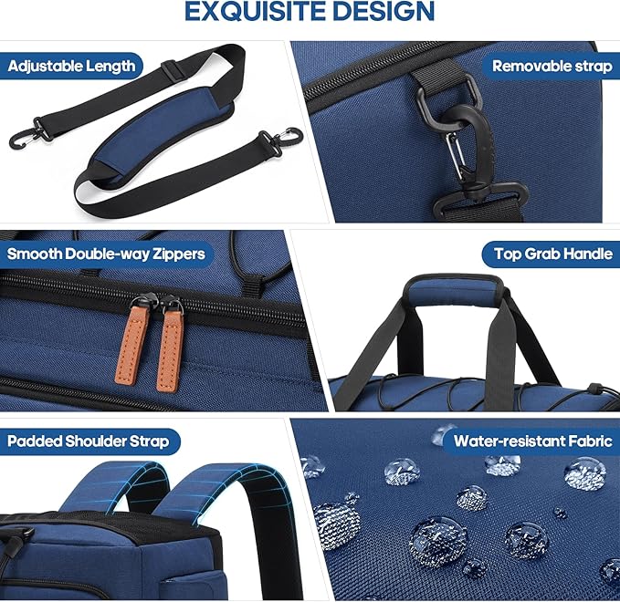 Gym Bag for Men and Women with Shoe & Laptop Compartment, 3-in-1 Sports Travel Duffel Bag Anti-Theft Weekender Carry-On Backpack for Airplane & Workout, Overnight Travel Bag,35L (Blue, Medium)