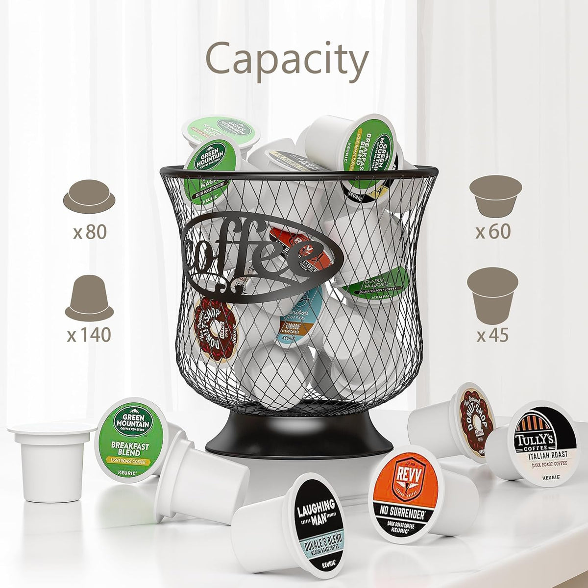 Coffee Pod Holder, Large K Cup Organizer, Large Capacity K Cup Storage for Keuring Espresso Capsule Coffee Creamer, Easy to Refill and Organize for Cafe Bar, Coffee Bar Decor