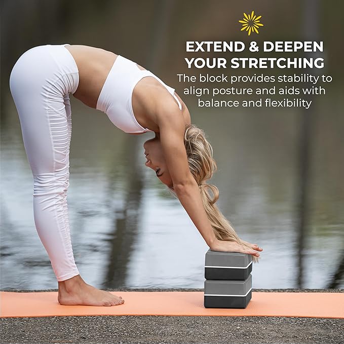 Sunshine Yoga 4" Striped Yoga Block, 10 Pack Bulk EVA Foam Yoga Blocks, Firm and Supportive Yoga Brick, Balance Foam for Stretching, Pilates, and Workout, 4" x 6" x 9"