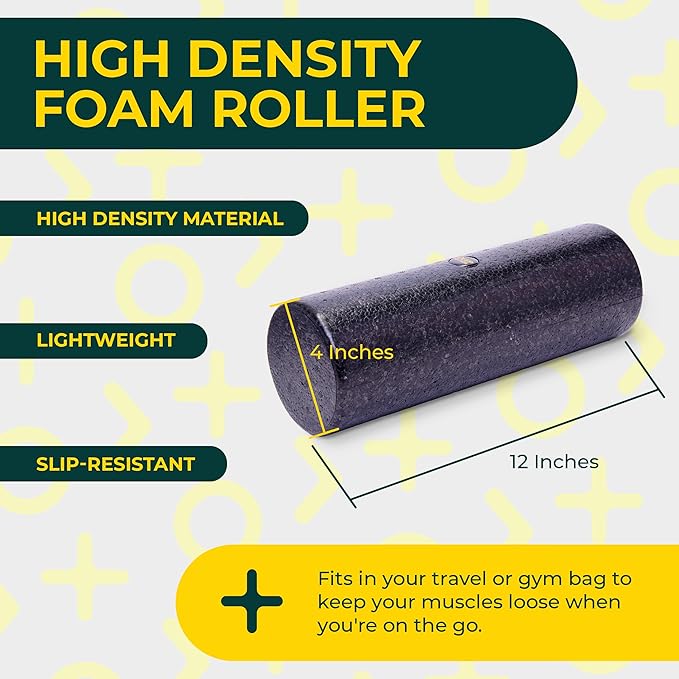 Yoga Foam Roller for Physical Therapy & Exercise – Firm Back Roller for Back Pain, Legs, and Shoulders, 12in x 4in Travel Size – Deep Tissue Massage for Myofascial Release