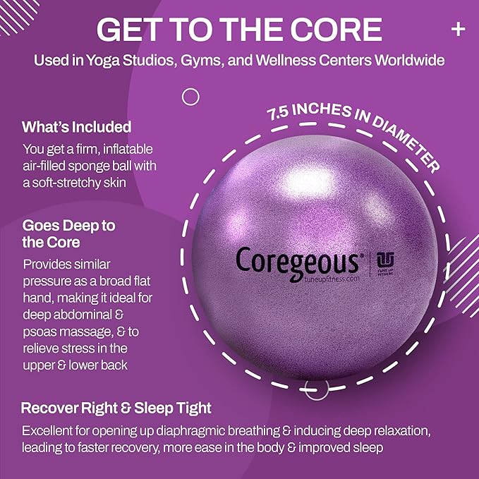 Tune Up Fitness – Coregeous Ball | Psoas Release Tool, Abdominal, Belly & Lower Back Release | Core Ball, Exercise Ball for Low Back, Stress & Digestive Relief, Improved Breathing & Sleep (Iris)