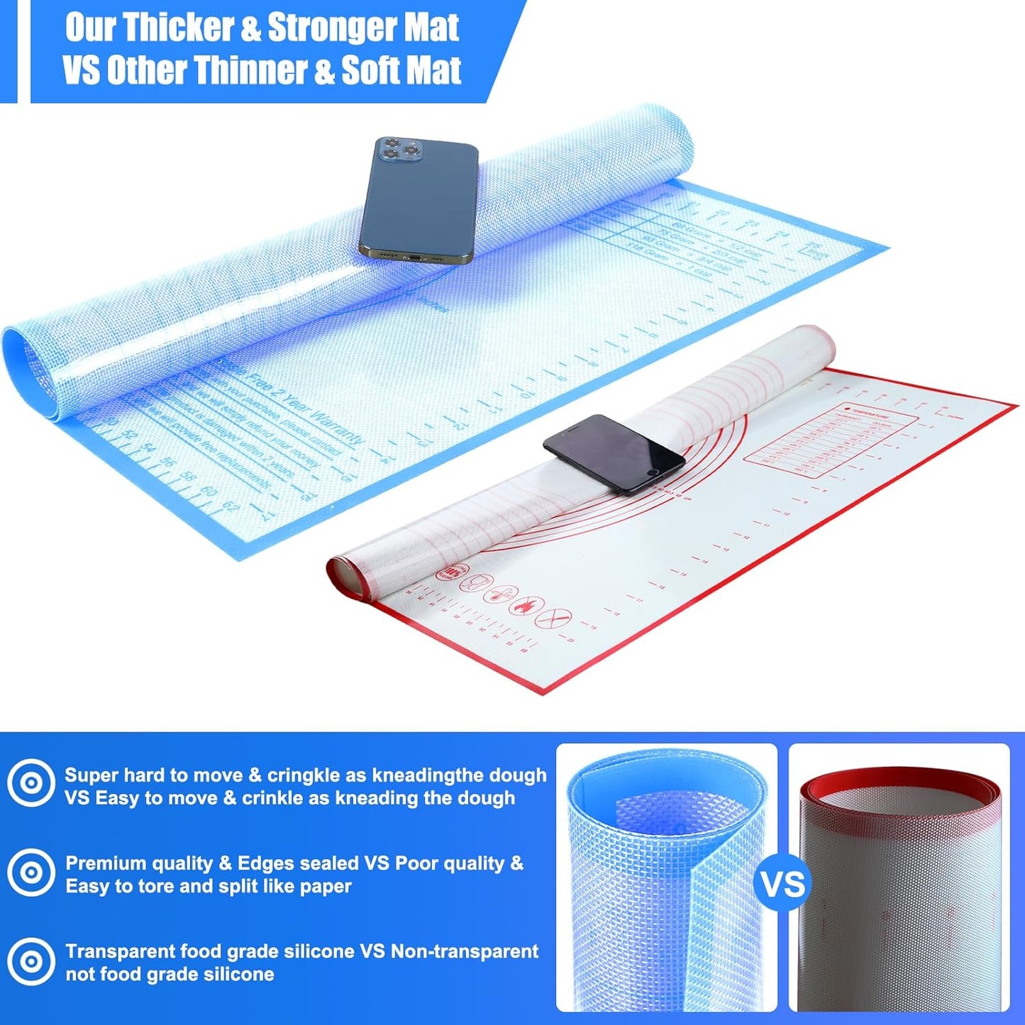 Silicone Pastry Mat 26'' By 34'' Extra Large Baking Mat with Measurements for Dough Rolling, Kneading Board, Kitchen Counter Mats for Dough, Pastry, Fondant, Pie Crust, Cookies, Bread, Pasta, Pizza