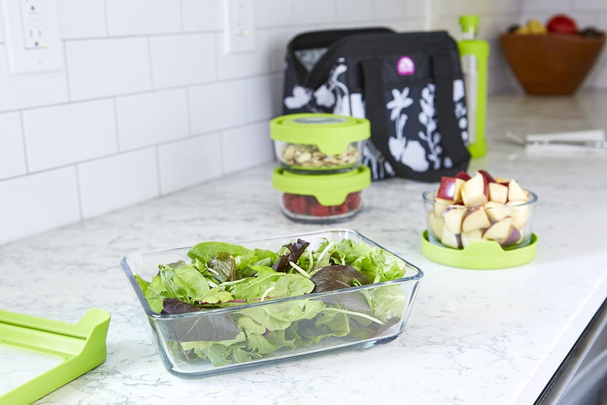 Anchor Hocking TrueSeal Glass Food Storage Containers with Lids, Green, 10-Piece Set