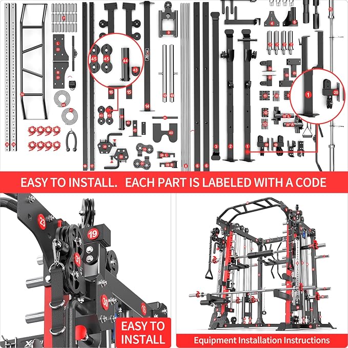 Smith Machine Power Rack Multifunctional Power Cage Deep Squat Rack Cable Crossover System Selectable More Training Attachment for Garage & Home Gym