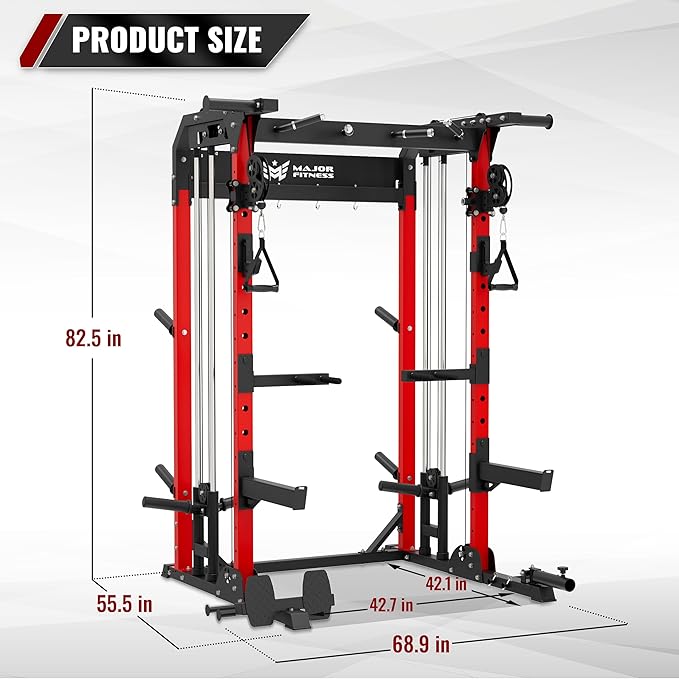 MAJOR FITNESS F22 Power Rack, 1600lbs All-in-One Squat Rack with Cable Crossover, Dual Pulley System, Heavy-Duty Steel Frame, Attachments & Storage for Home Gym Strength Training