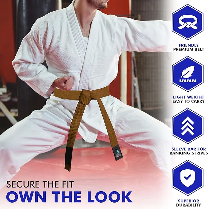 BJJ Belt for Men & Women Brazilian Jiu Jitsu Belt with Ranking Stripes Sleeve Bar Kids Jiu Jitsu Gi Belt