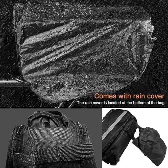 Bike Rear Rack Bag,10-25L Bicycle Trunk Bag with Rain Cover, Pannier Bike Bag with 2 Side Foldable Panniers, with Reflective Strips and Shoulder Strap, for Shopping,Cycling,Trip (Black)