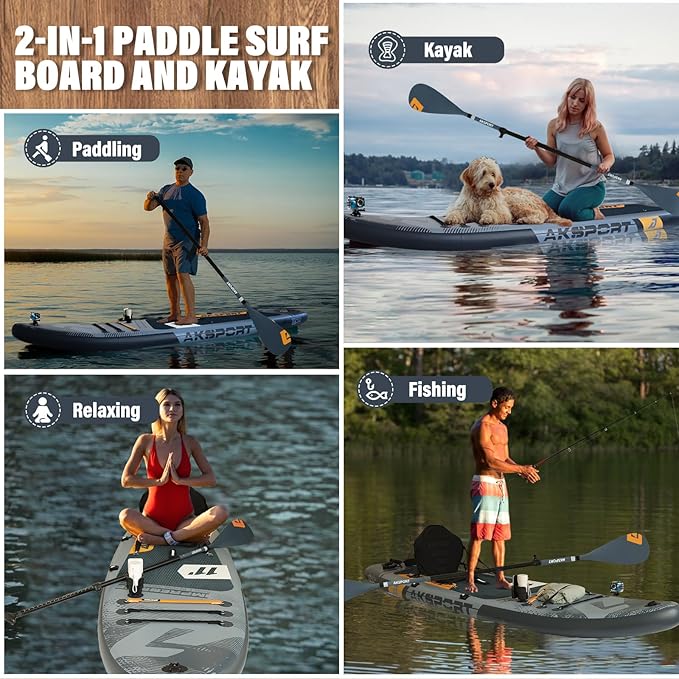 AKSPORT Inflatable Stand Up Paddle Board, SUP Board with All Accessories, Wide Stable Design, Non-Slip Deck, Inflatable Paddle Boards for Youth & Adult