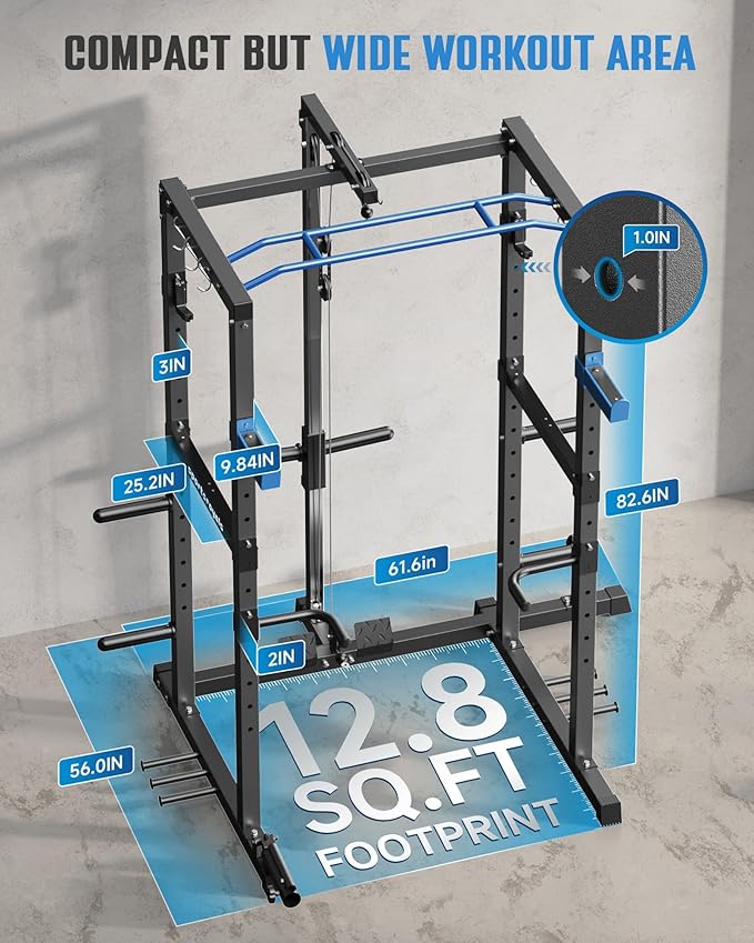 Sportsroyals Power Cage,1600lbs Multi-Function Power Rack with Adjustable Cable Crossover System and More Training Attachment, Weight Cage for Home Gym
