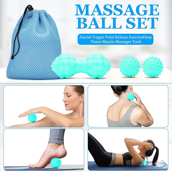 Yoga Wheel Set, Wheel Foam Roller with Back Cracker Roller for Pain Relief & Deep Tissue Massage and Stretching 500lbs Capacity, Trigger Point Therapy Massage Ball, Yoga Blocks 2 Pack with Strap