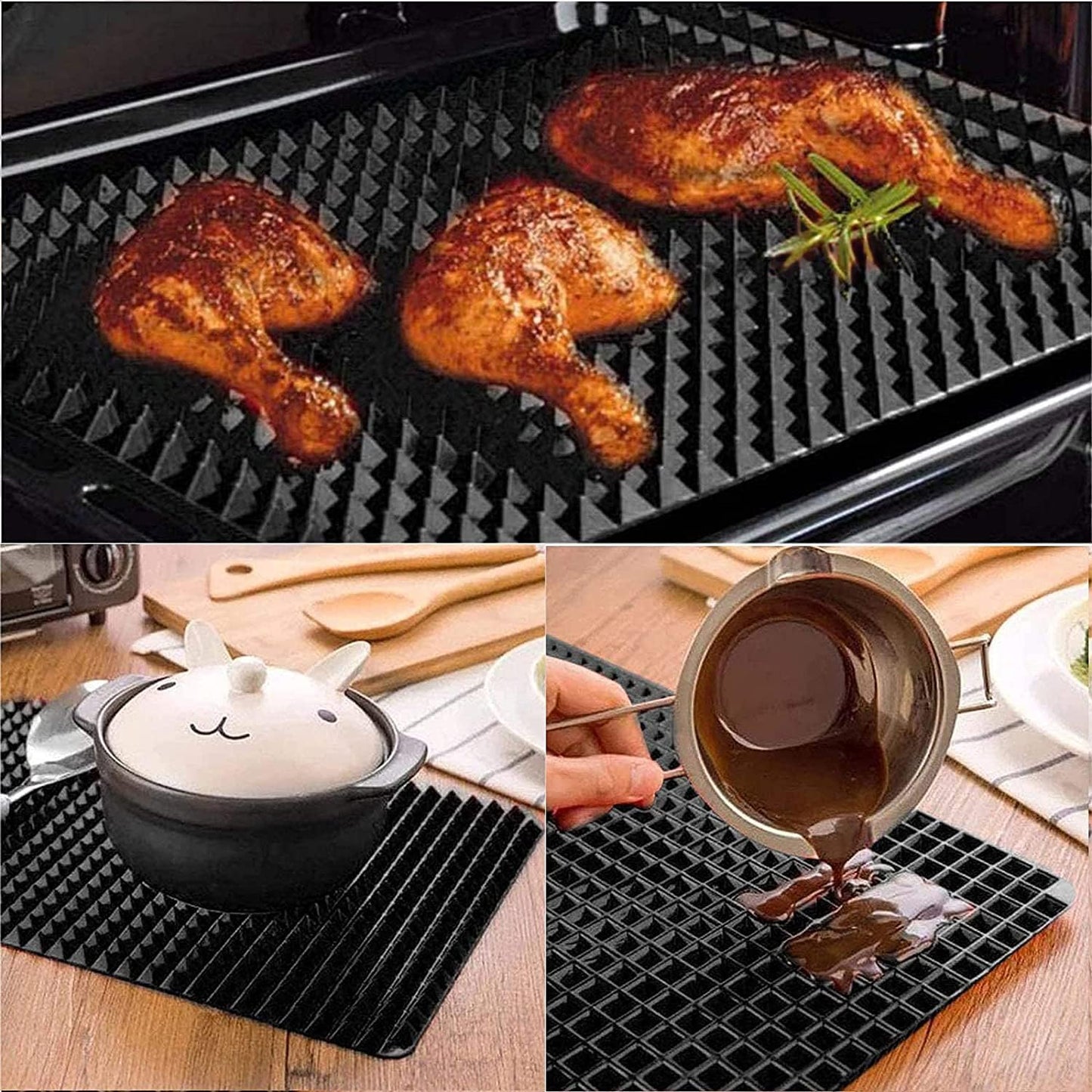 Silicone Baking Mat Red Pyramid Non Stick Bacon Microwave Tray Pastry Mats Red BBQ Grill Mat Baking Supplies oven Liners For Bottom Of Oven - 16 X 11''Silicone Mats For Kitchen Counter 2 Pack