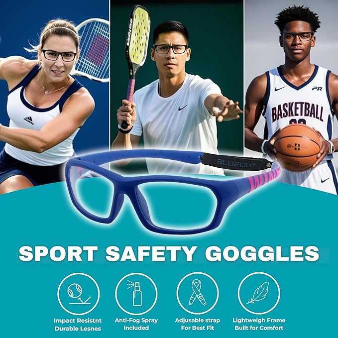 BLUE CUT Sports Protection Goggles, Anti-Fog Lenses Safety Glasses for Basketball, Pickleball and All Outdoor Sports