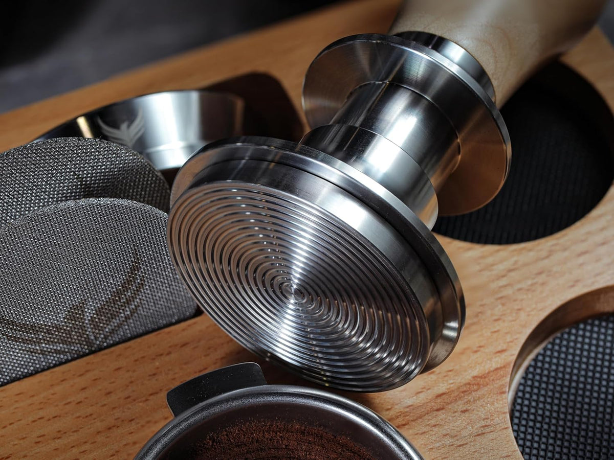 58 mm Tamper Auto-Leveling and Calibrated Spring Loaded Design Stainless Steel Ripple Base 58mm Espresso Tamper Tool with 20lb / 25lb / 30lbs Replacement Springs