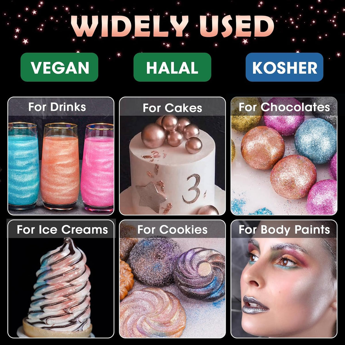 NiHome Edible Food-Grade Glitter Powder Glimmer Luster Dust Metallic Fancy Food Decorating Sprinkle Glimmery Dust for Drink Wine Beverage Cake Bakery Vegan Allergen-Free (Rose Gold, 0.35oz/10g)