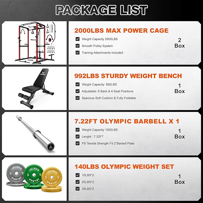S21 Power Cage, Multi-Function Power Rack with Adjustable Cable Crossover System, 2000LBS Squat Rack for Home Gym with More Training Attachments