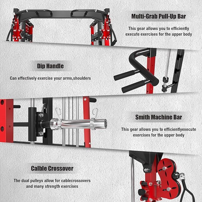 Smith Machine,2200 LBS Squat Rack for Home Gym with Dual Pulley System,Multifunctional Power Rack Cage for Strength Training with More Attachments