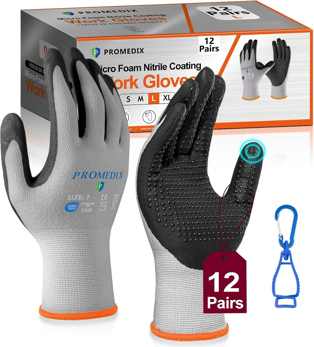 PROMEDIX P Nitrile Coated Work Gloves,MicroFoam Safety Work Gloves Men,Seamless Knit Nylon&spandex Gloves with Grip