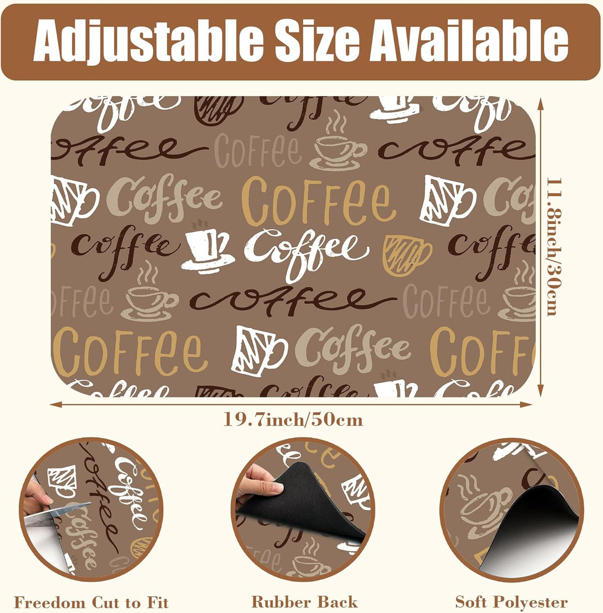 Doodle Coffee Dish Drying Mat Coffee Bar Mat for Countertop Absorbent Rubber Backed Hide Stain Dish Drainer Rack Pad Espresso Machine Cafe Table Dining Room Decoration 11.8 x 19.7 Inch