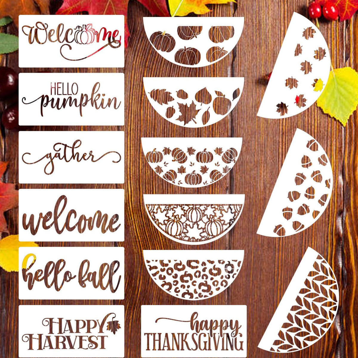Fall Stencils Thanksgiving Stencils Autumn Hello Pumpkin Happy Harvest Stencil Templates for Painting on Wood Wall Door Mats Fabric